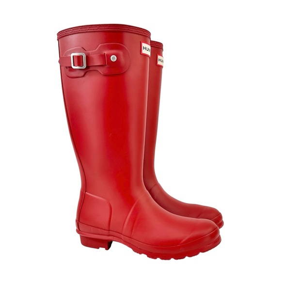 HUNTER The Original Wellington Red Waterproof Rubber Tall Rain Boots sz 37 - Picture 1 of 11